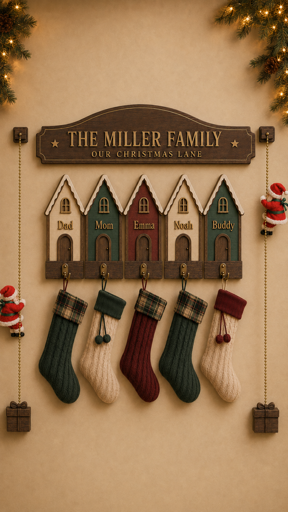 Personalized Wooden Christmas Village Stocking Holders